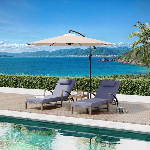 Outdoor PE Wicker Chaise Lounge Set of 2 with Adjustable Backrest