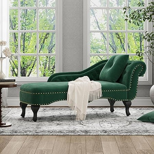 Mid-Century Velvet Chaise Lounge with Scrolled Backrest