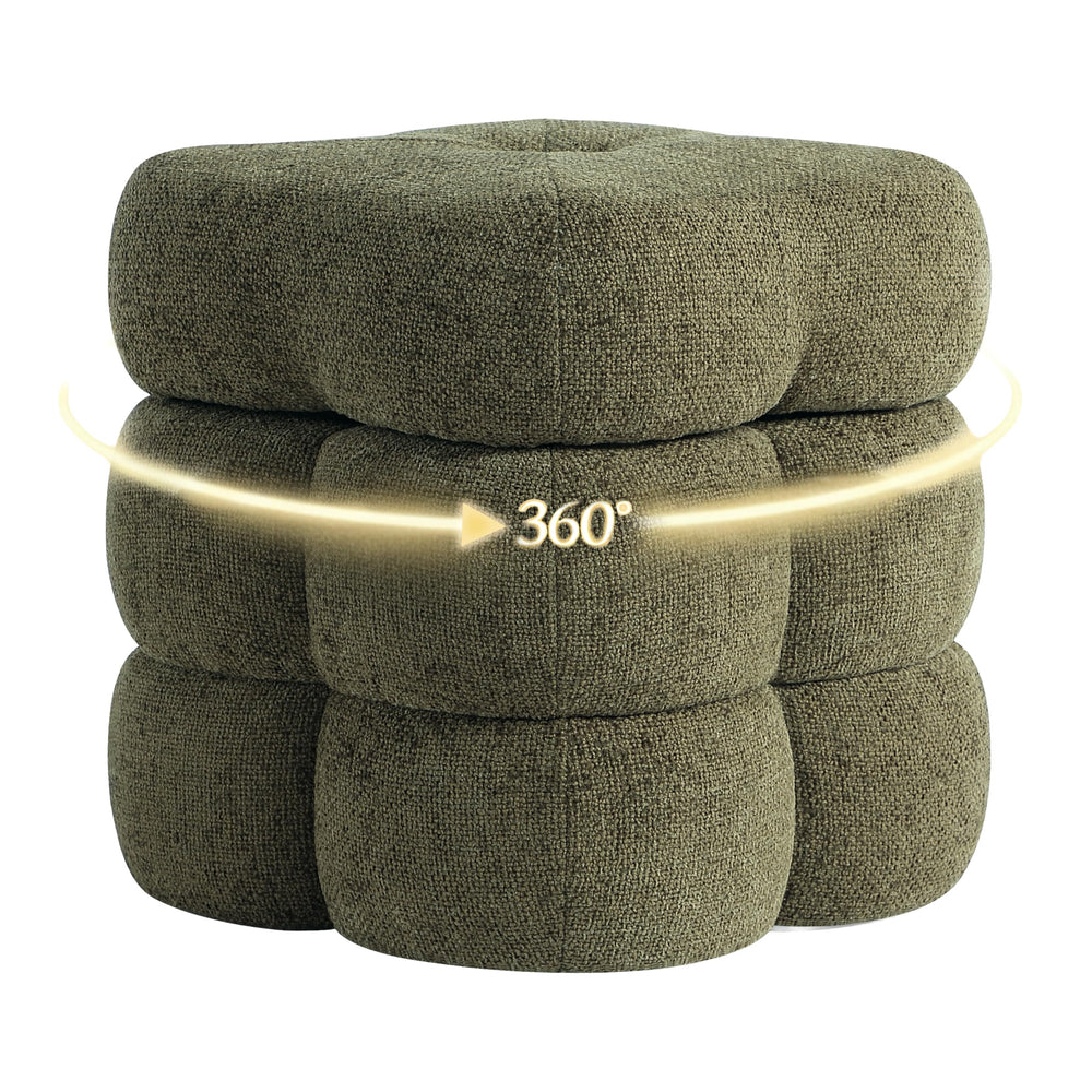 360° Swivel Flower Ottoman Linen Vanity Stool with Footrest