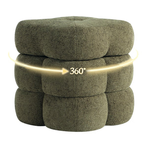 360° Swivel Flower Ottoman Linen Vanity Stool with Footrest