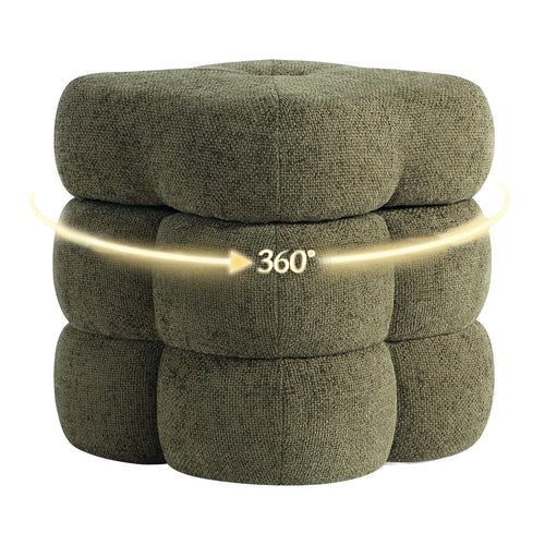 360° Swivel Flower Ottoman Linen Vanity Stool with Footrest