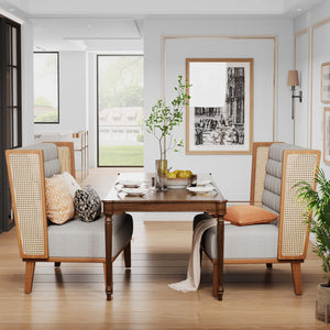Loveseat Settee Bench with Rattan Arms