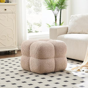 Square Sherpa Ottoman Stool with High-Density Foam