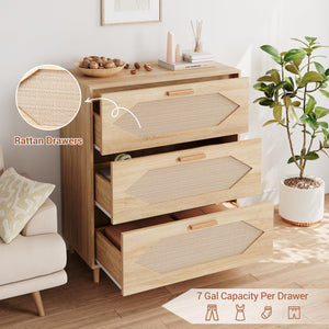 3-Drawer Rattan Dresser