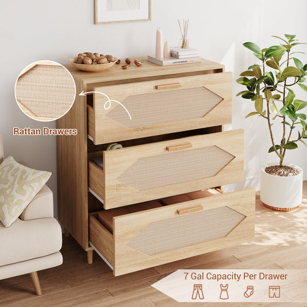 3-Drawer Rattan Dresser