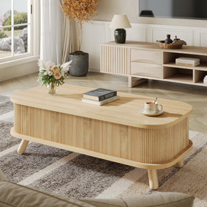47" Oval Lift Top Coffee Table with Storage & Fluted Design