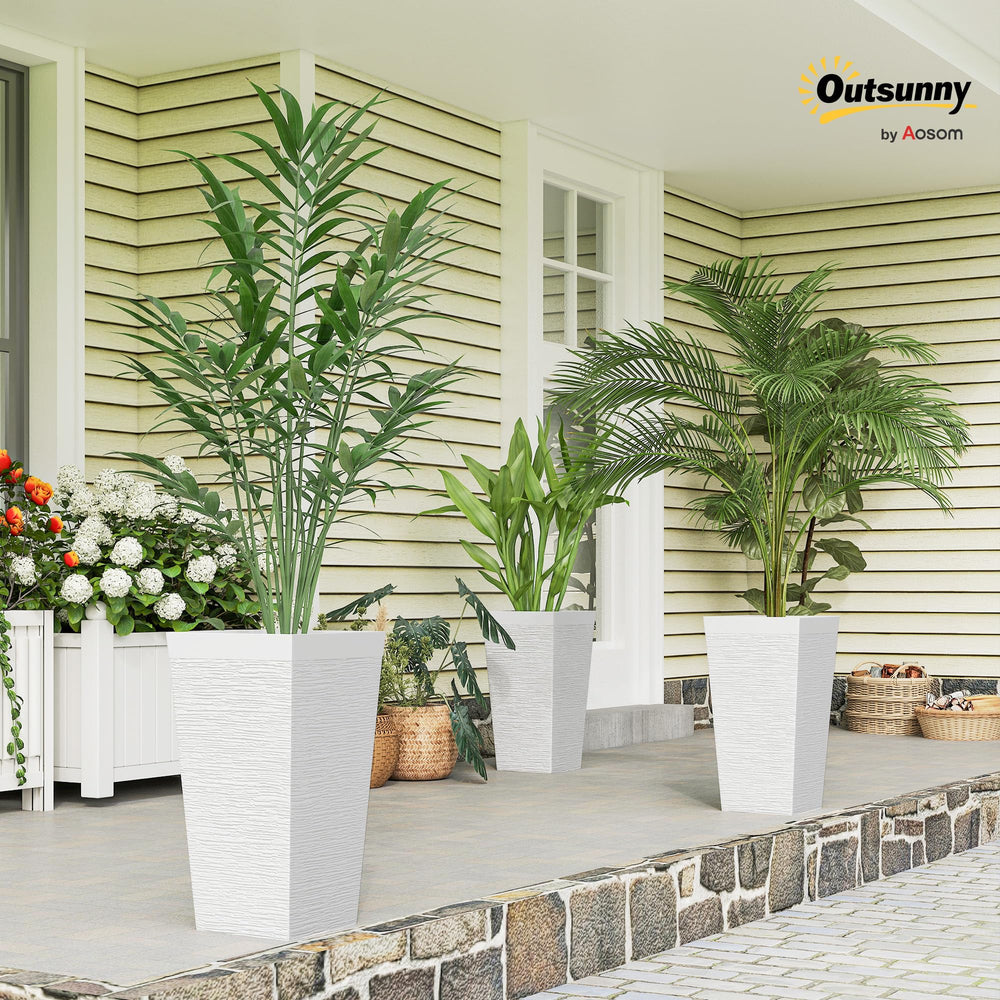 Tall Outdoor Planters Set of 3 with Wheels & Drainage