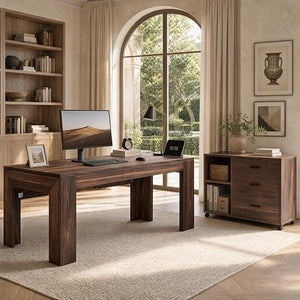 63" L-Shaped Office Desk with Drawers, Shelves & Rolling File Cabinet