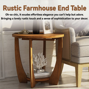 Round Farmhouse End Table with Storage Shelf