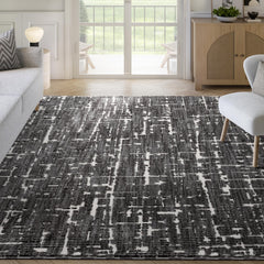 Black Abstract Striped Area Rug