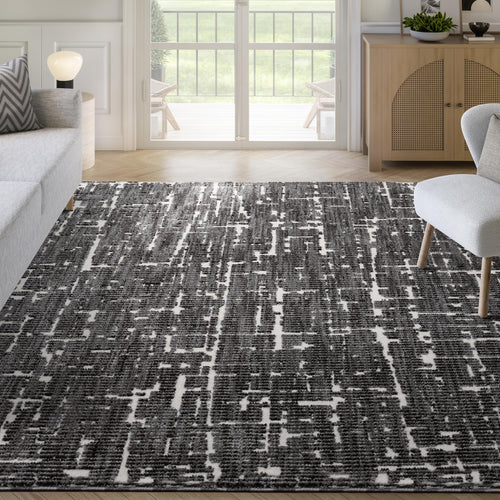 Black Abstract Striped Area Rug