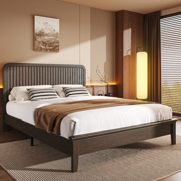Queen Size Bed Frame with Fluted Headboard