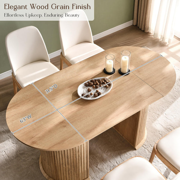 63-Inch Fluted Oval Dining Table for 4–6