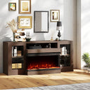 63" Fireplace TV Stand with 3-Sided Electric Fireplace & Glass Door Storage