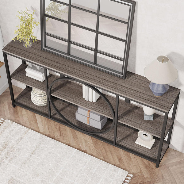 70.9" 3-Tier Console Table | Metal Frame & Wood Shelves
