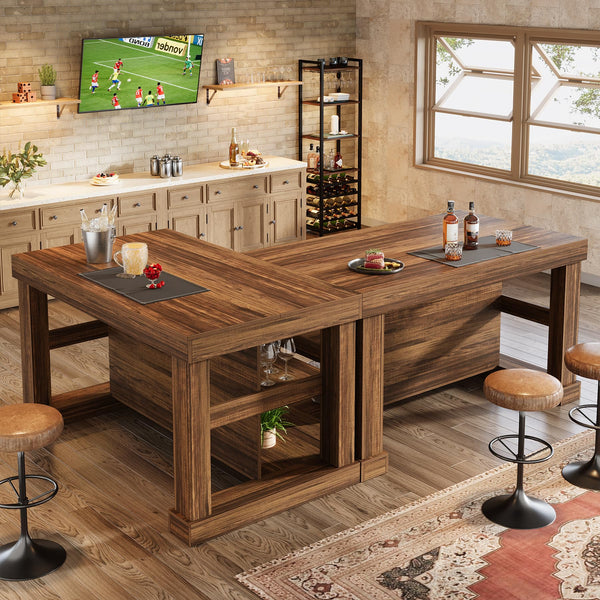 Kitchen Island with Seating and 3-Tier Storage Shelves
