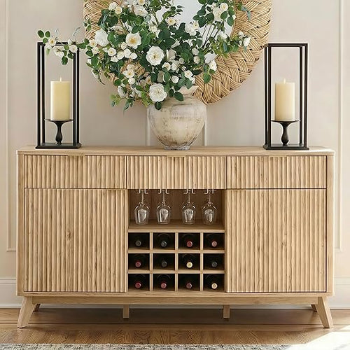 60" Fluted Wine Bar Cabinet & Buffet Sideboard with Storage