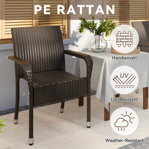 Stackable Outdoor Rattan Dining Chairs Set of 2 with Armrests