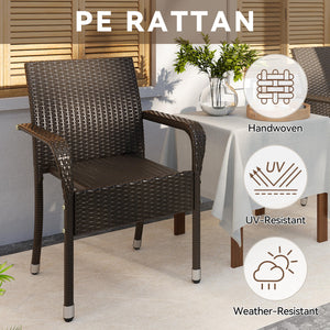 Stackable Outdoor Rattan Dining Chairs Set of 4 with Armrests