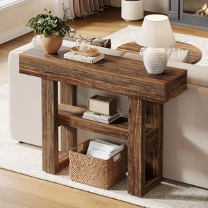 Farmhouse Console Table 2-Tier with Storage Shelves