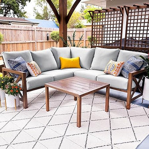 6-Piece L-Shape Outdoor Patio Sectional Sofa Set with Metal Frame & Olefin Cushions