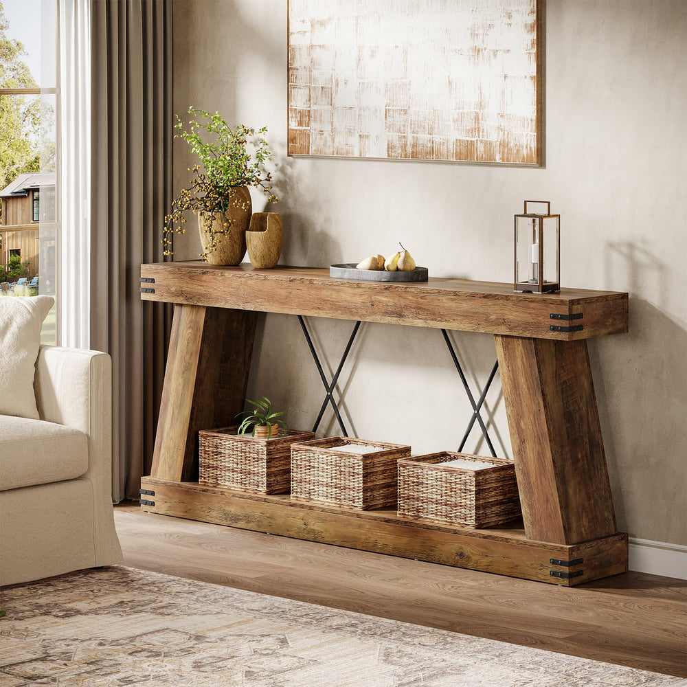 70.9" Farmhouse Console Table with 2-Tier Storage