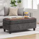 45-Inch Storage Ottoman Bench with Flip-Top Wooden Tray