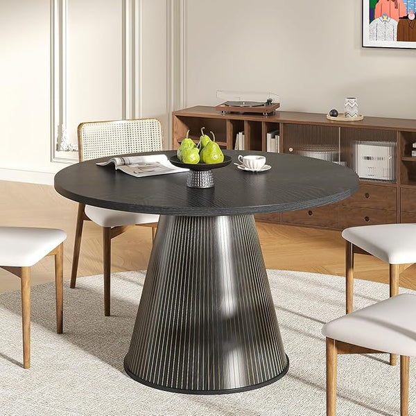 47-Inch Round Dining Table for 4–6 | Mid-Century Modern Fluted Kitchen Table