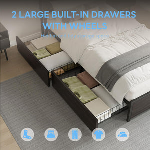 Twin XL Bed Frame with Storage Drawers, LED Light & Charging Station