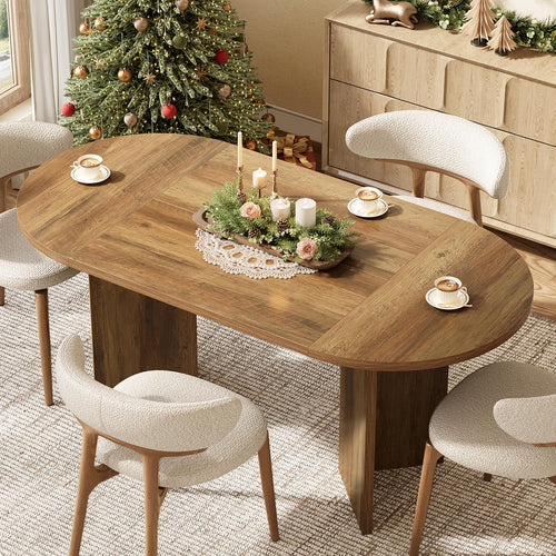 63-Inch Oval Farmhouse Dining Table with Metal Base