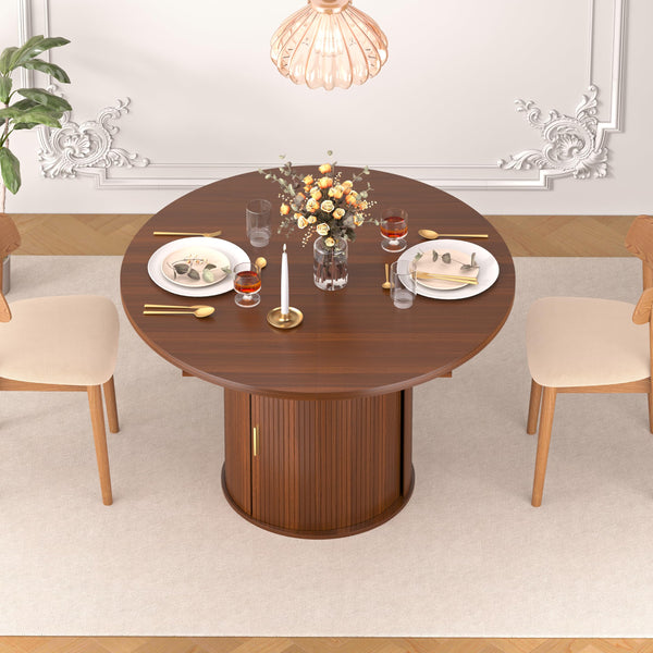 Extendable Round to Oval Dining Table with Storage Cabinet