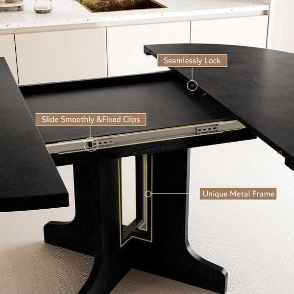 5-Piece Extendable Round Dining Table Set with Chairs and Benches