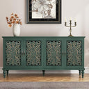 Hollow Carved Wood Accent Cabinet with 4 Doors