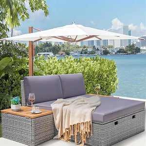 4-Piece Outdoor Wicker Daybed Set with Storage