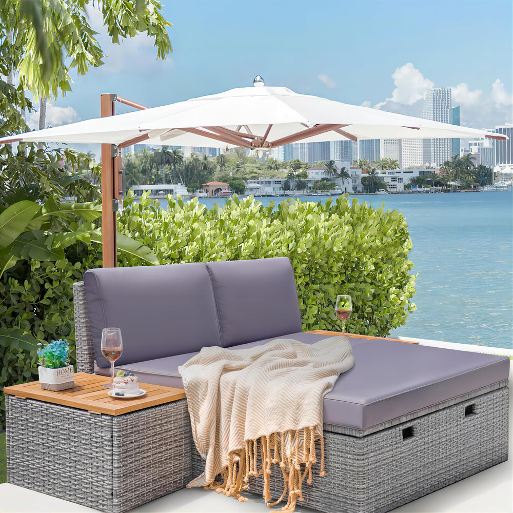 4-Piece Outdoor Wicker Daybed Set with Storage
