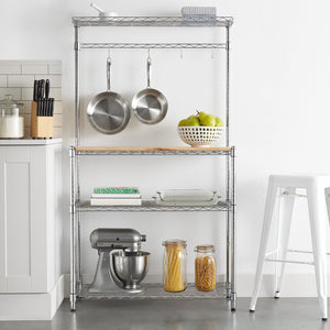 3-Tier Kitchen Baker's Rack with Wood Shelf and Chrome Wire Shelves