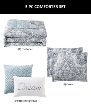Reversible Queen Comforter Set – 5 Piece Floral Bedding