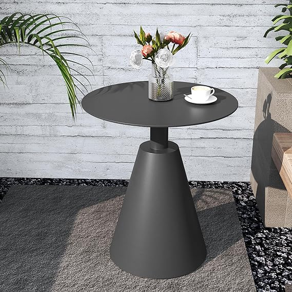Round Aluminum Outdoor Side Table with Pedestal Base