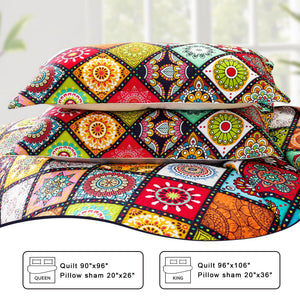 Boho Patchwork Quilt Set – Lightweight Microfiber Bedspread Coverlet