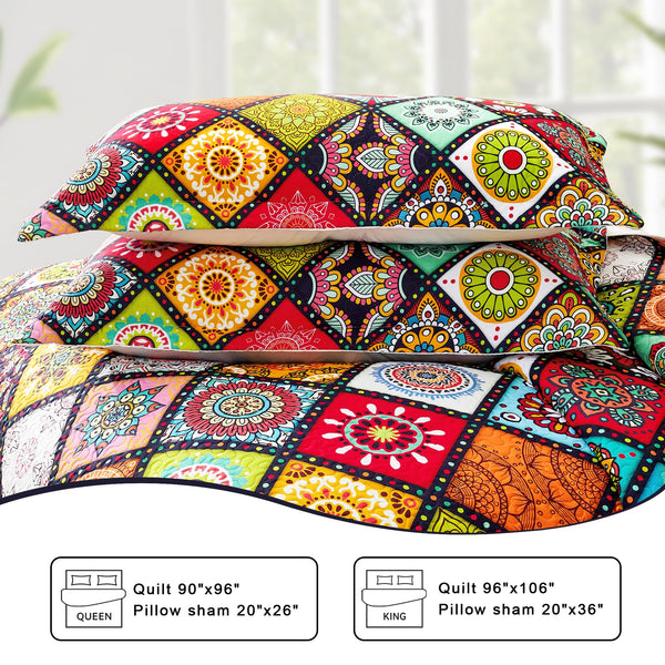 Boho Patchwork Quilt Set – Lightweight Microfiber Bedspread Coverlet