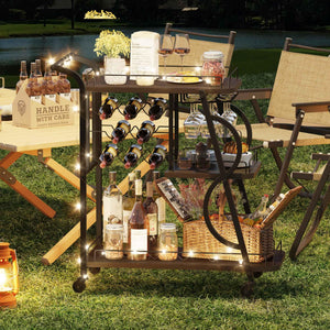 3-Tier Rolling Bar Cart with Wine Glass Holder