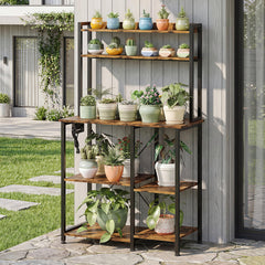Bakers Rack with Power Outlet, Wire Basket & Coffee Bar