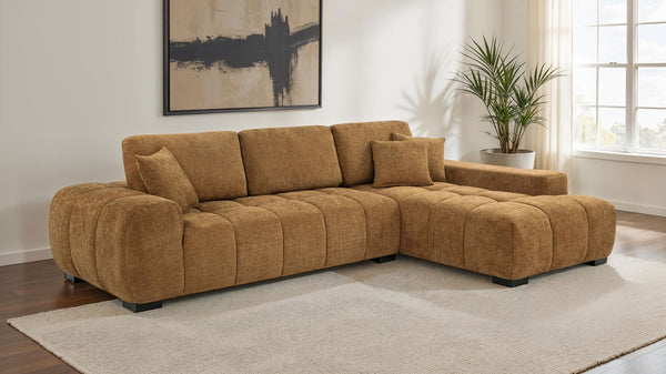 Upholstered Sectional Sofa with Chaise – Grid Tufting & Reversible Cushions