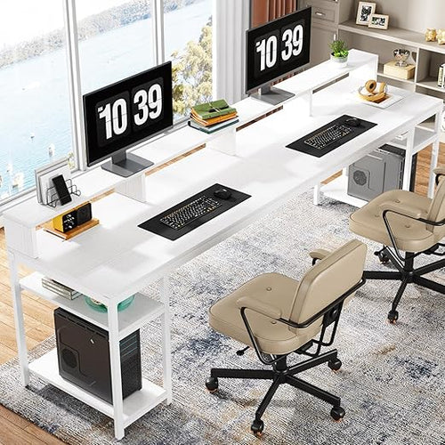 2-Person Desk with Monitor Stand & Storage Shelves, 78.74"