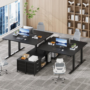 L-Shaped Electric Standing Desk with Drawers & Shelves