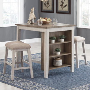 3-Piece Counter Height Dining Set with Cushioned Barstools — Whitewash Wood