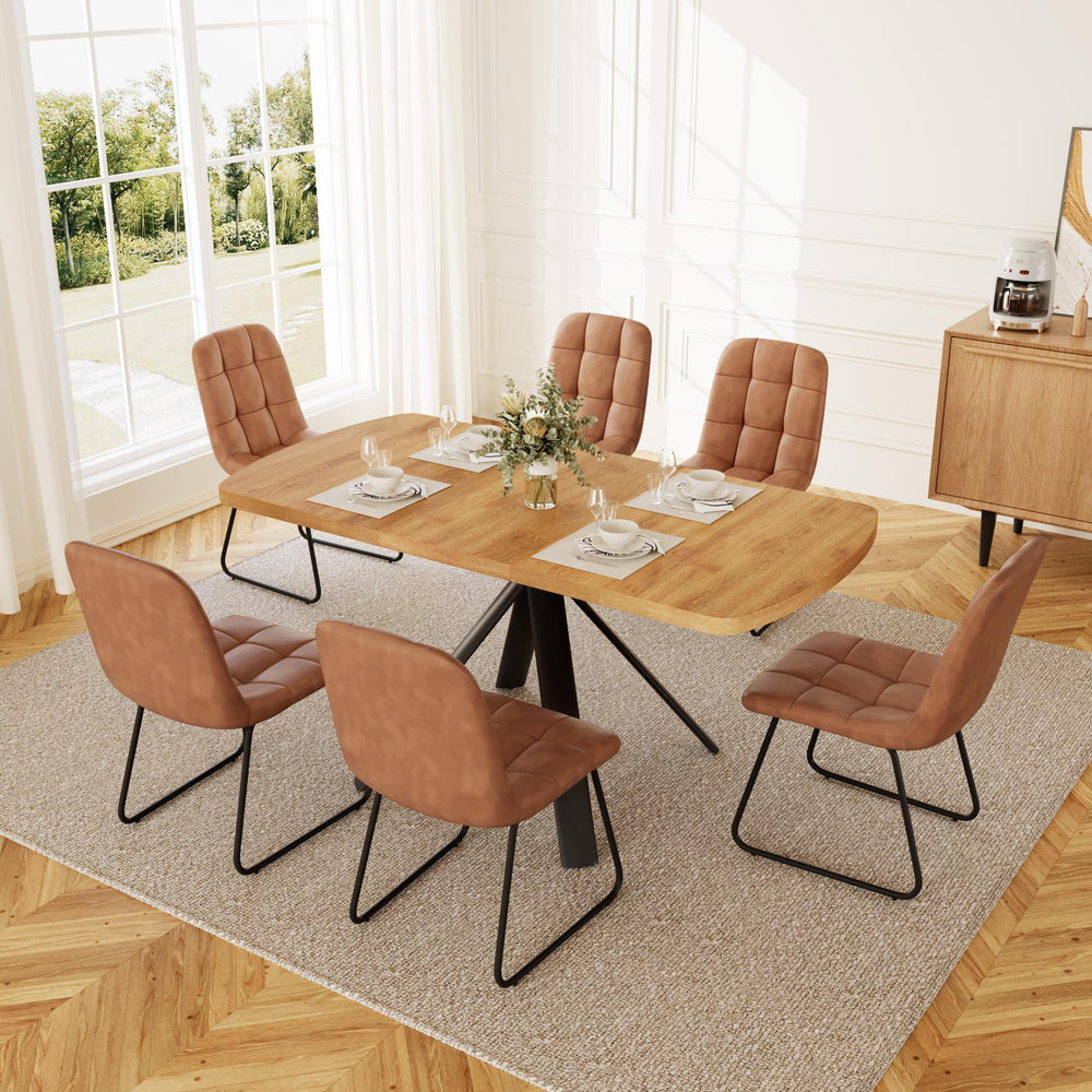 Extendable Dining Table Set for 6 with Upholstered Chairs