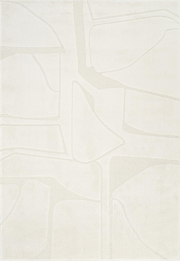 Cream Geometric Area Rug – Power-Loomed Polypropylene