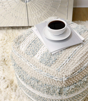 Cotton Pouf Ottoman 20x20x20 – Handwoven Square Floor Pouf