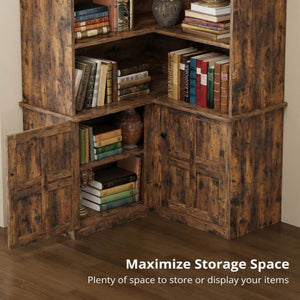 6-Tier L-Shaped Corner Bookshelf with Storage Cabinet